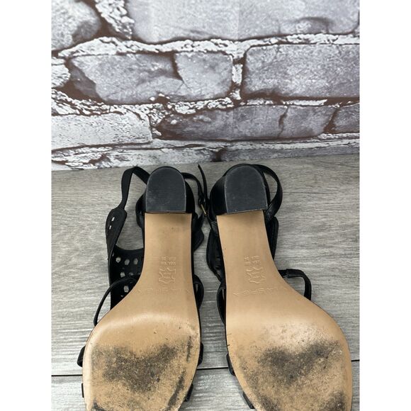 VIA SPIGA Laser Cut Black Leather Crisscross Ankle Strap Heel Sandals Women 6M - Picture 12 of 16